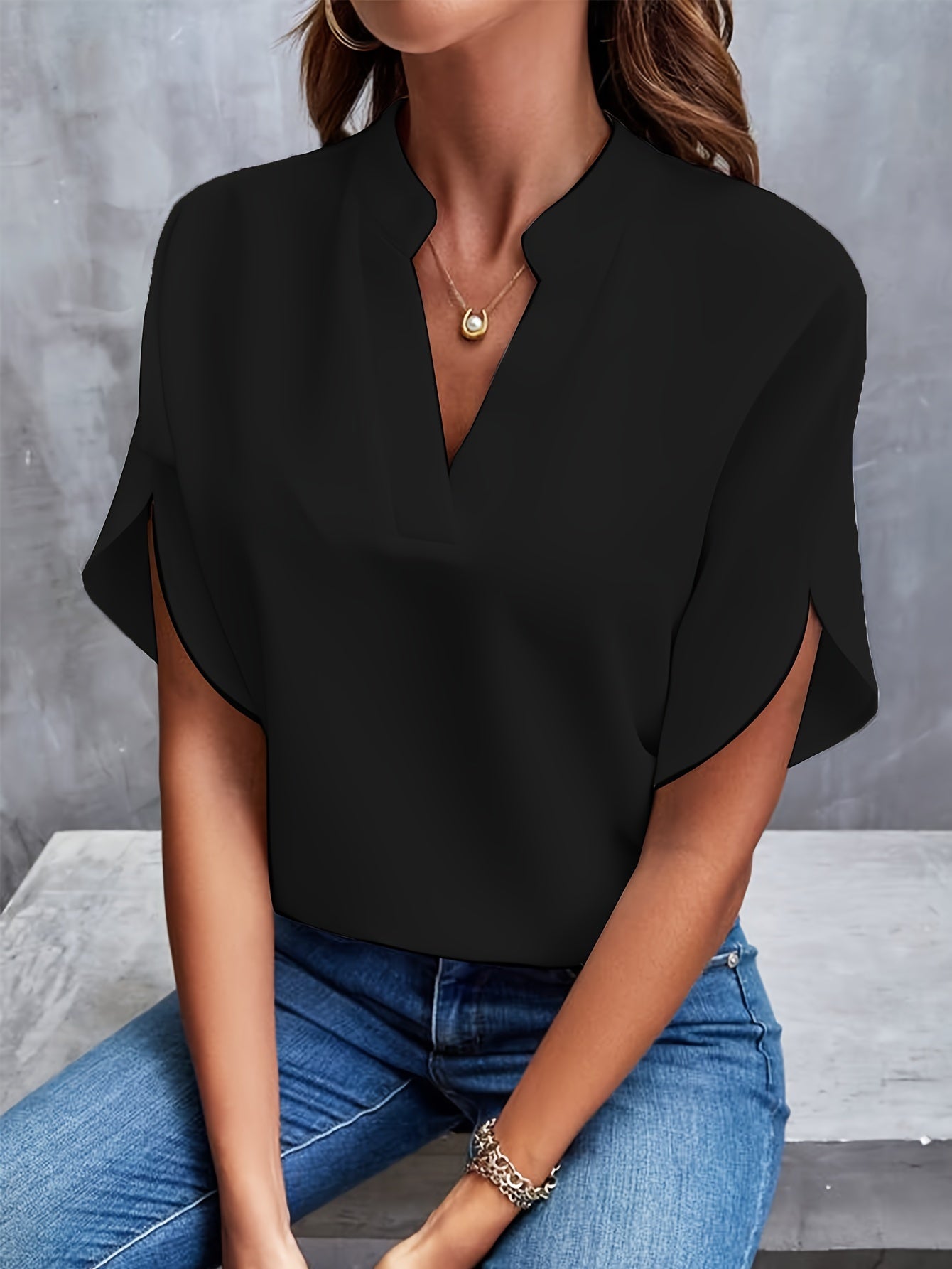 Aria - Notch Neck Split Sleeve Blouse