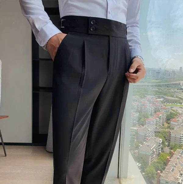 Men's Straight-Leg Solid Color Casual Trousers